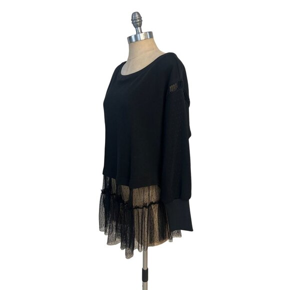 Free People Black Pullover With Sheer Ruffle Hem & Crochet Details Small Petite - Picture 9 of 10